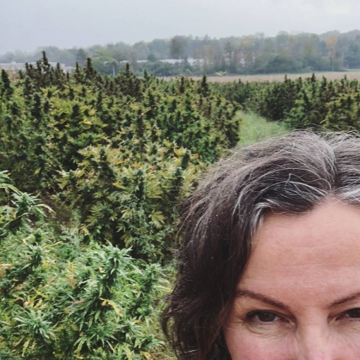 <p><strong>Marianne Courville</strong> at the Hudson Hemp farm.</p>