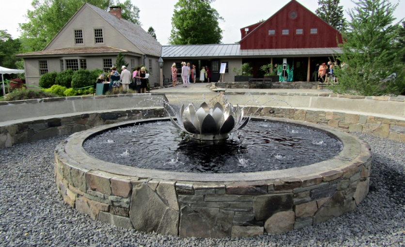 <p>The new entry garden leading to the recently constructed Center House&nbsp; includes a stone fountain spouting both water and fire.</p>